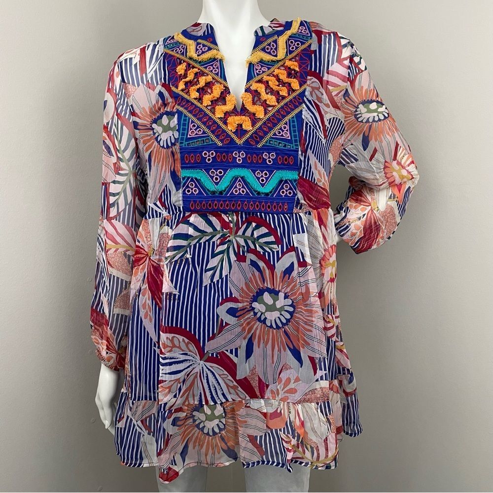 SOFT SURROUNDINGS Tory Tunic Embroidered Multi Color Blouse - Picture 3 of 16